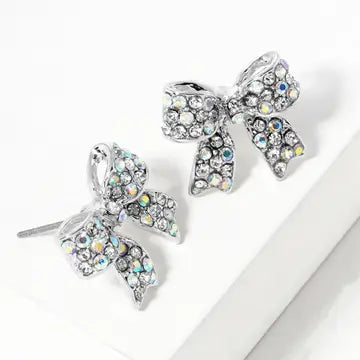Crystal Rhinestone Pave Bow Stud Earrings