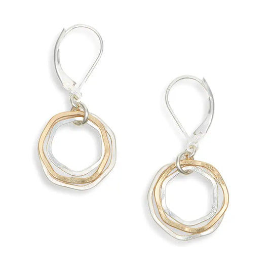 River Rocks Earrings, Two Tone Gold Silver Circle Dangle
