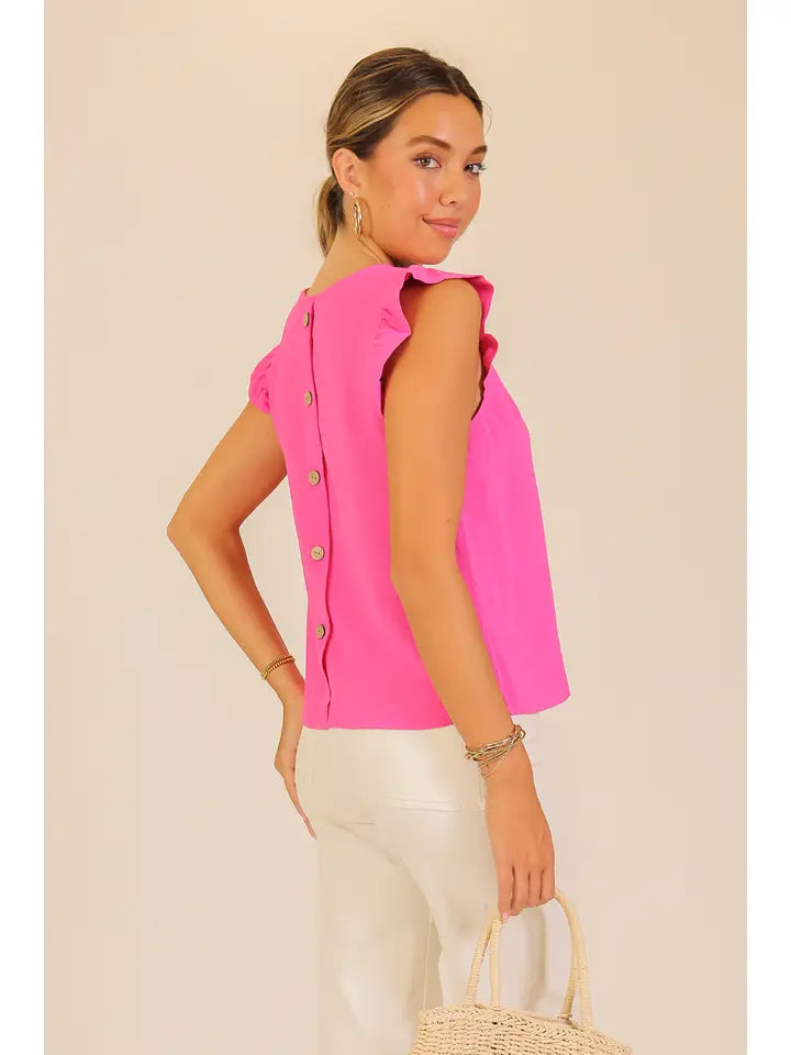 Ruffle Sleeve Button-Back Blouse