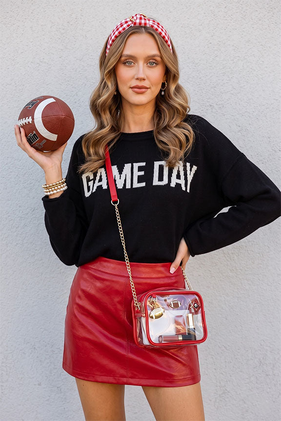 Game Day" Graphic Knit Sweater Black