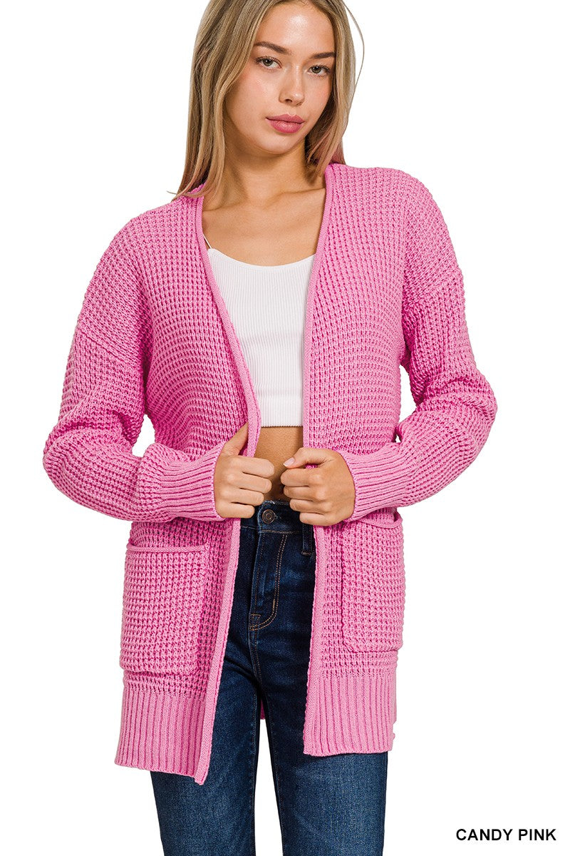 Waffle Open Cardigan Sweater