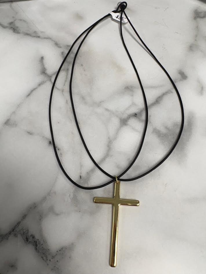 Gold Cross on Leather Chain