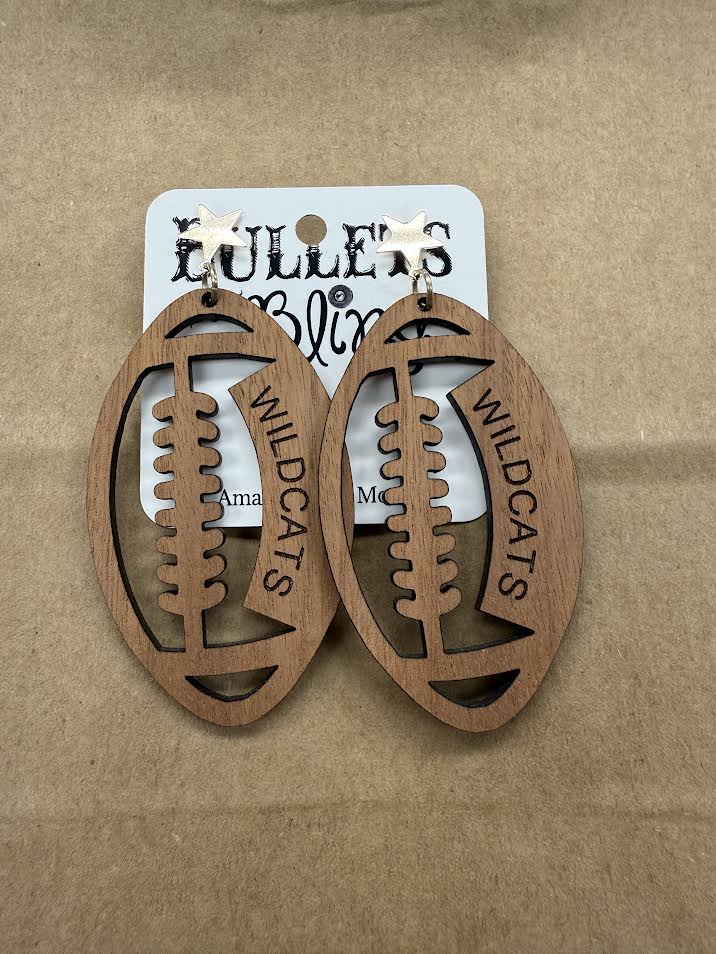 Bullets to Bling Wooden Football Drop Earrings