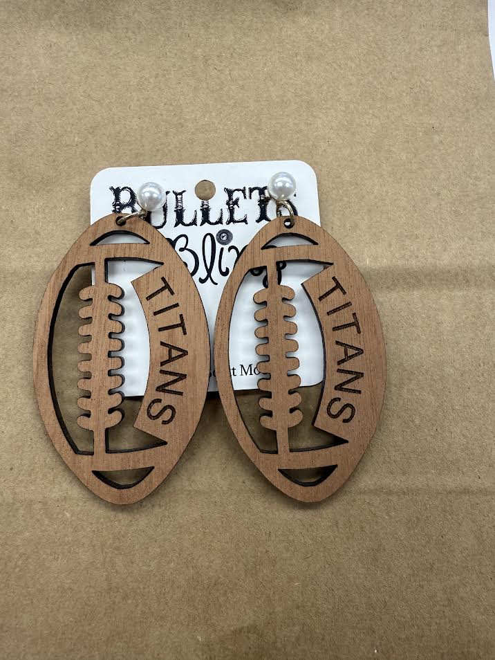 Bullets to Bling Wooden Football Drop Earrings
