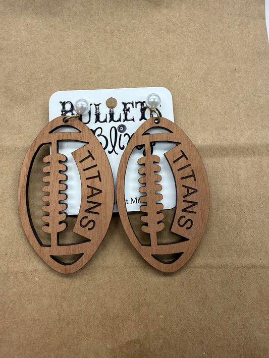 Bullets to Bling Wooden Football Drop Earrings