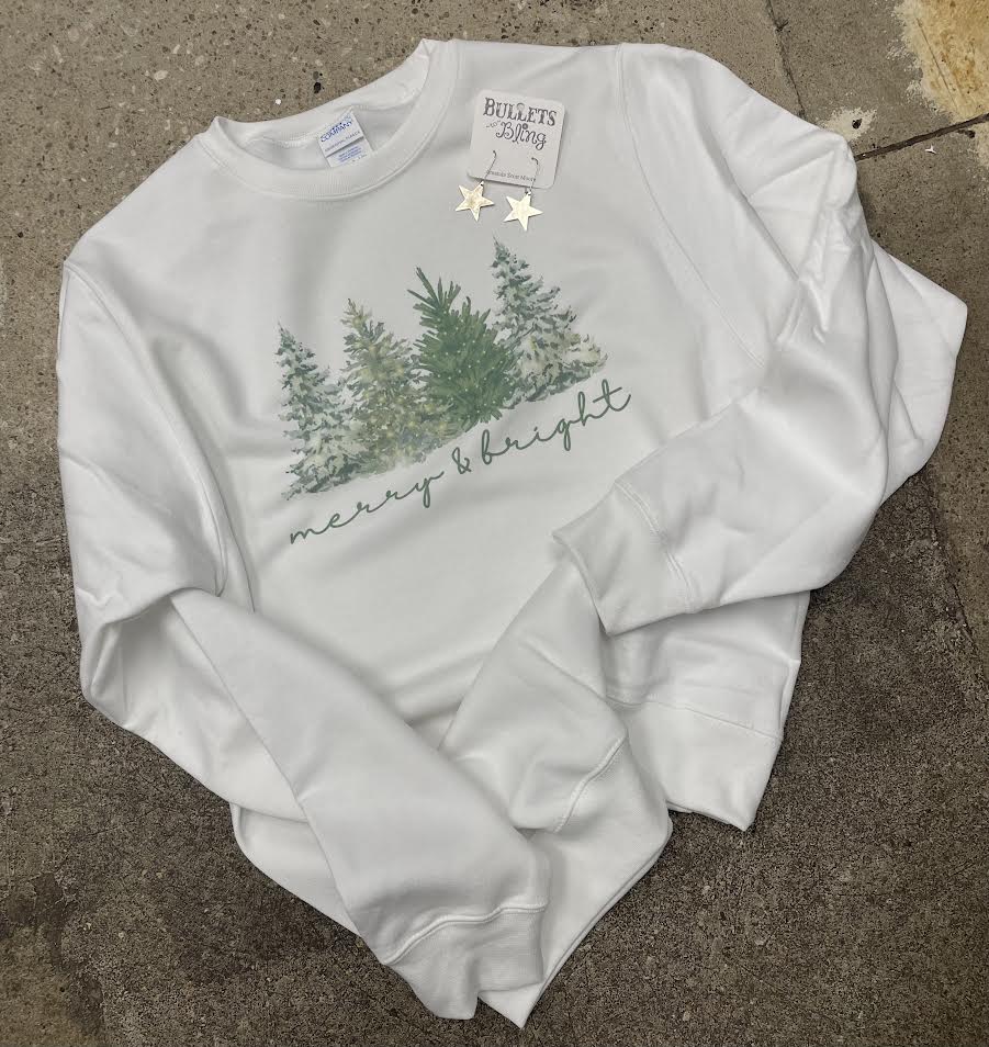 Merry & Bright Tree White Crewneck
