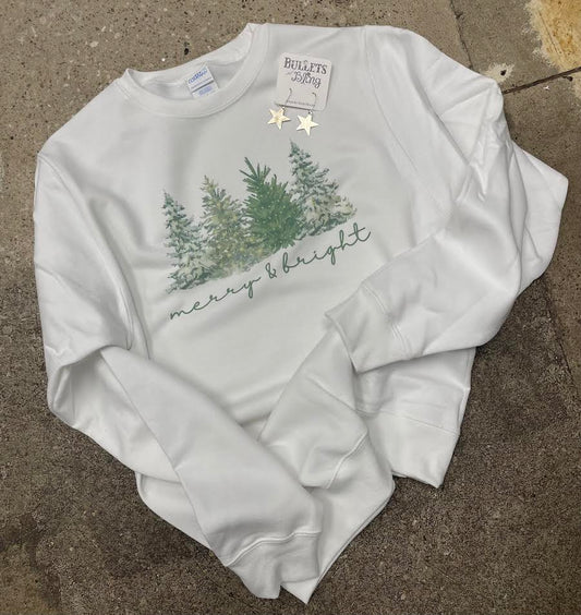 Merry & Bright Tree White Crewneck
