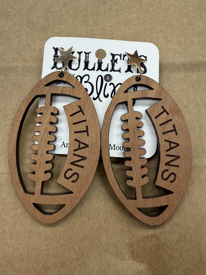 Bullets to Bling Wooden Football Drop Earrings