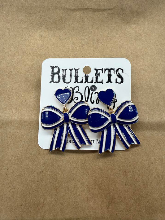 Bullets to Bling Royal Blue Bow/Heart Earrings