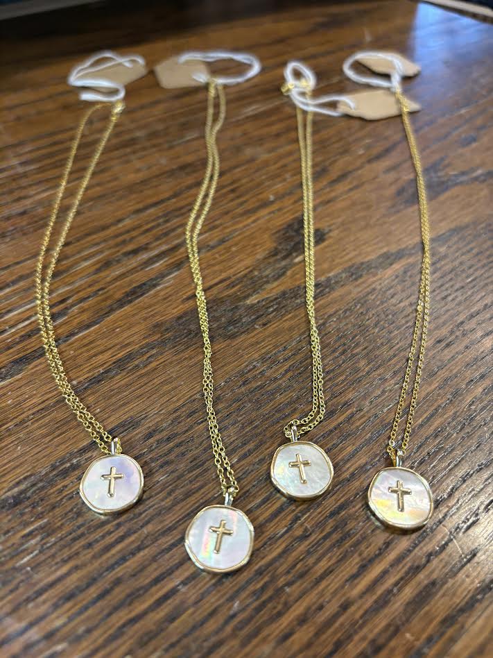 Mother of Pearl Gold Cross Necklace