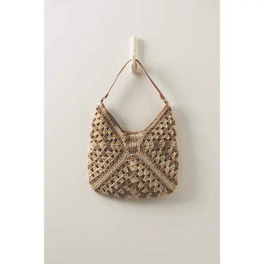 Diamond Pattern Crochet Hobo Bag