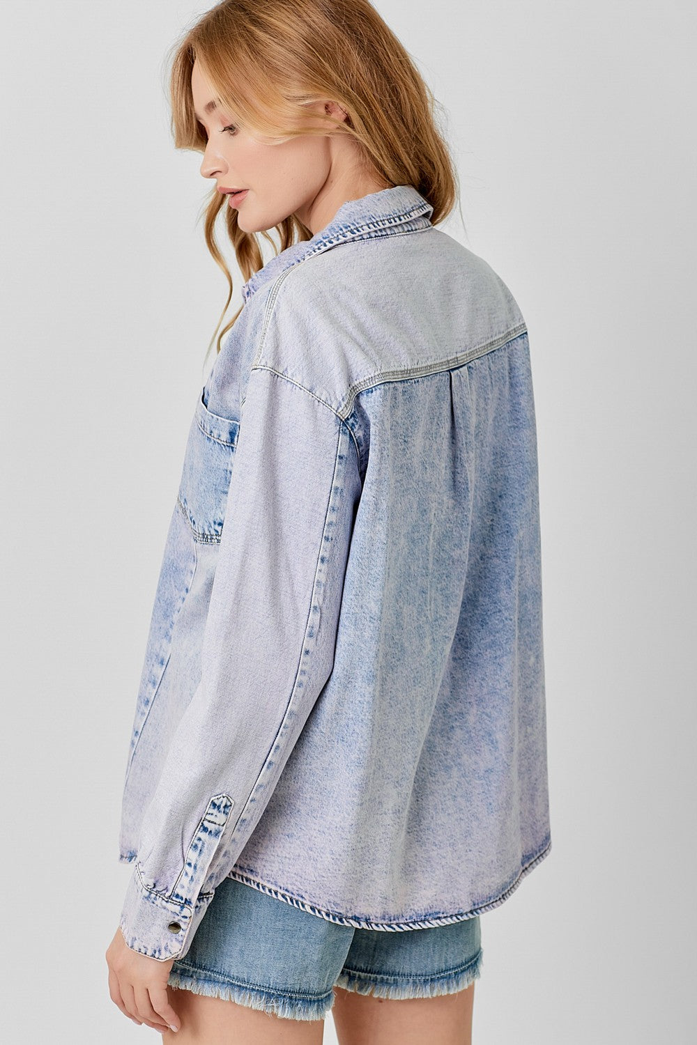 Lavender Colorblock Denim Shirt