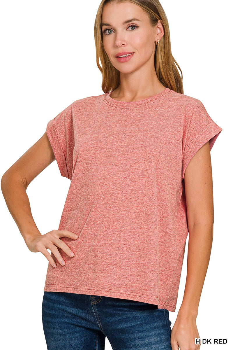 Round Neck Folded Short Sleeve T-shirt