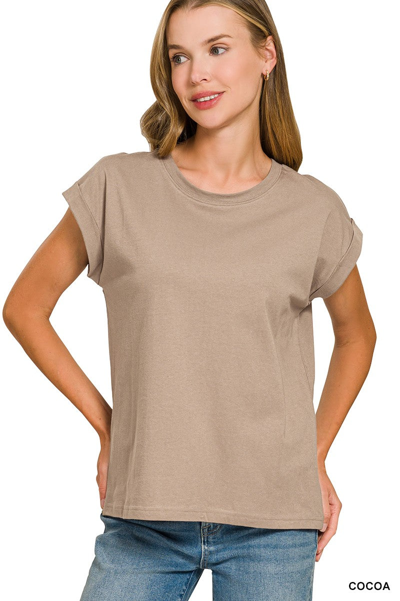 Round Neck Folded Short Sleeve T-shirt