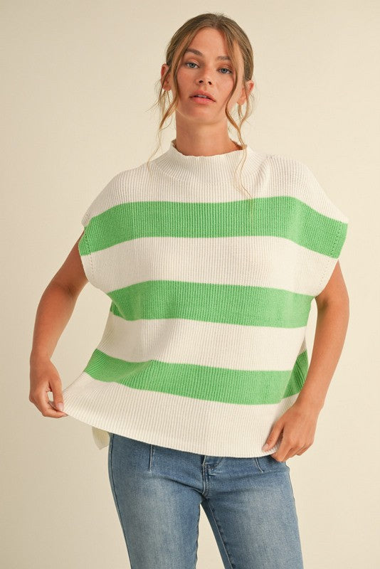 Striped Print Slay Sleeves Knit Top