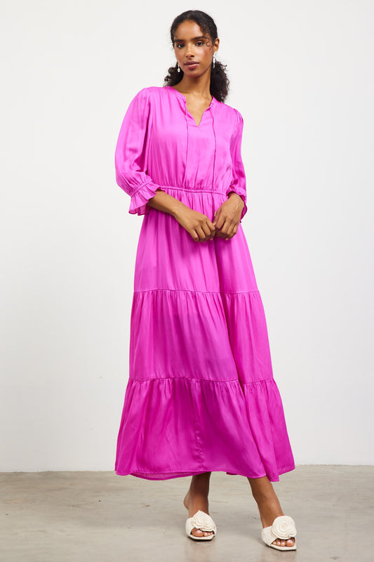 Split Neck Ruffle Tiered Maxi Dress