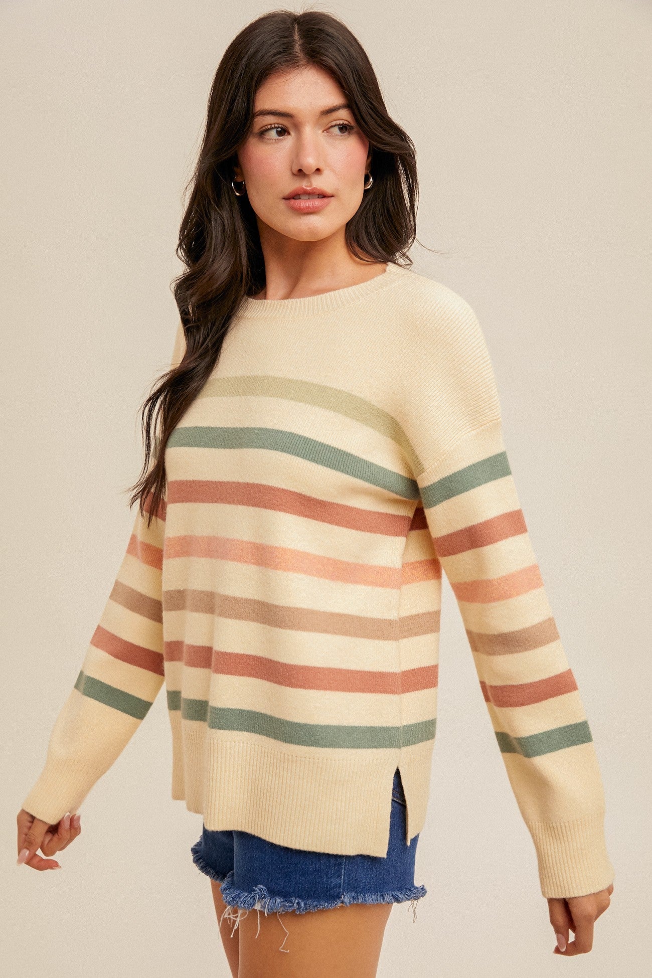 Split hem stripe sweater
