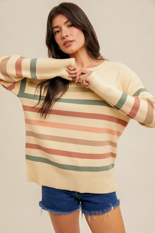 Split hem stripe sweater