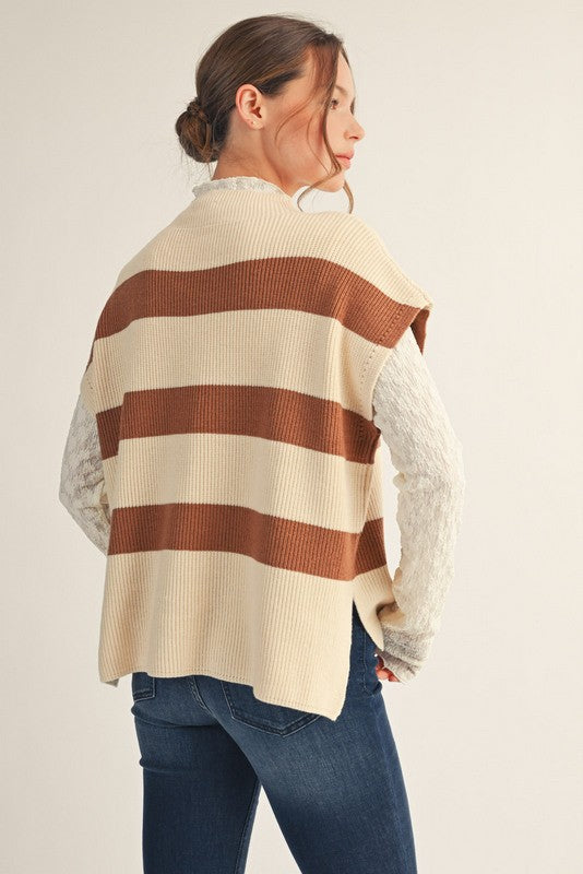 Striped Print Slay Sleeves Knit Top