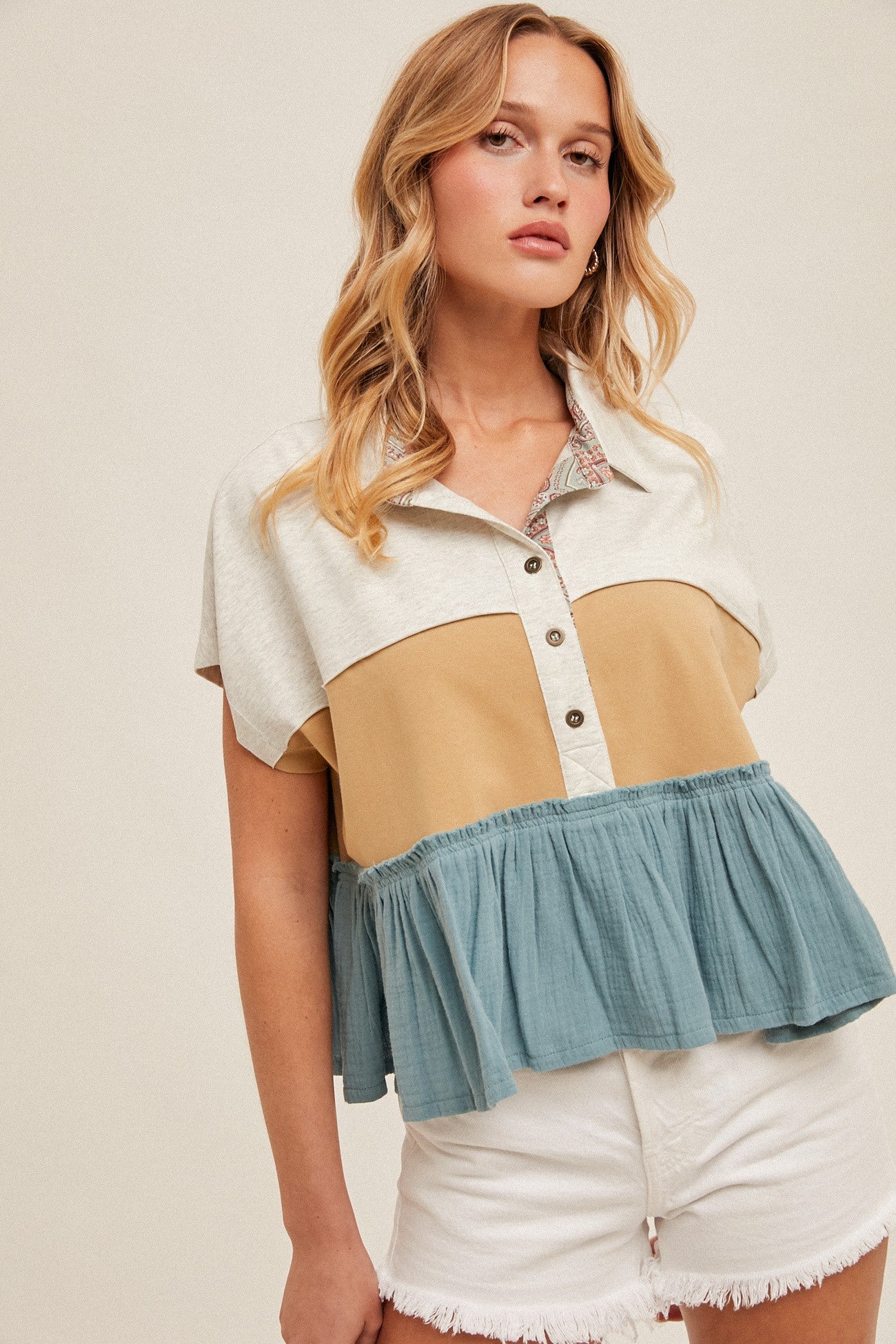 Color Block Oversized Tiered Crop Top