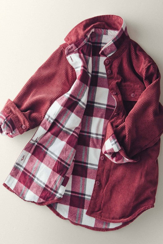 Corduroy And Plaid Flannel Shacket