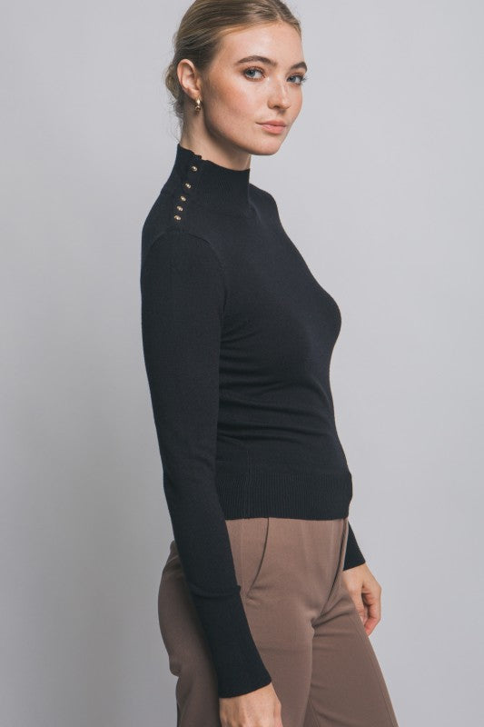 Button Neck Long Sleeve Sweater Top