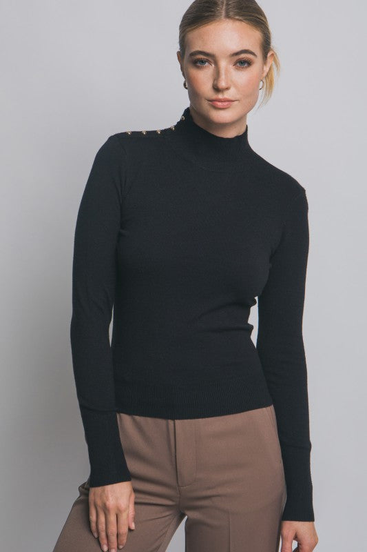Button Neck Long Sleeve Sweater Top