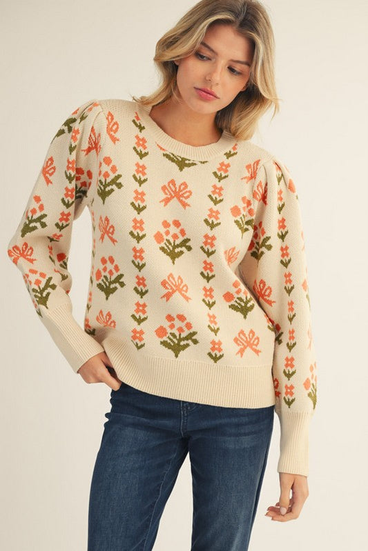 Floral Patterned Lovely Sweater Top