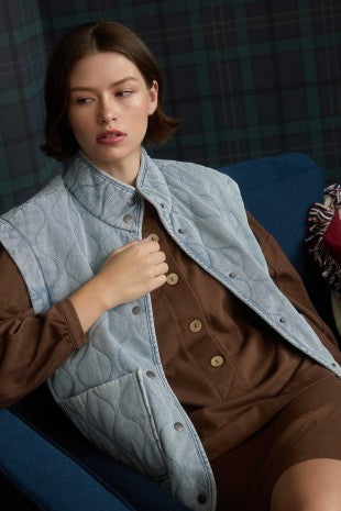 Washed Denim Quilted Down Vest