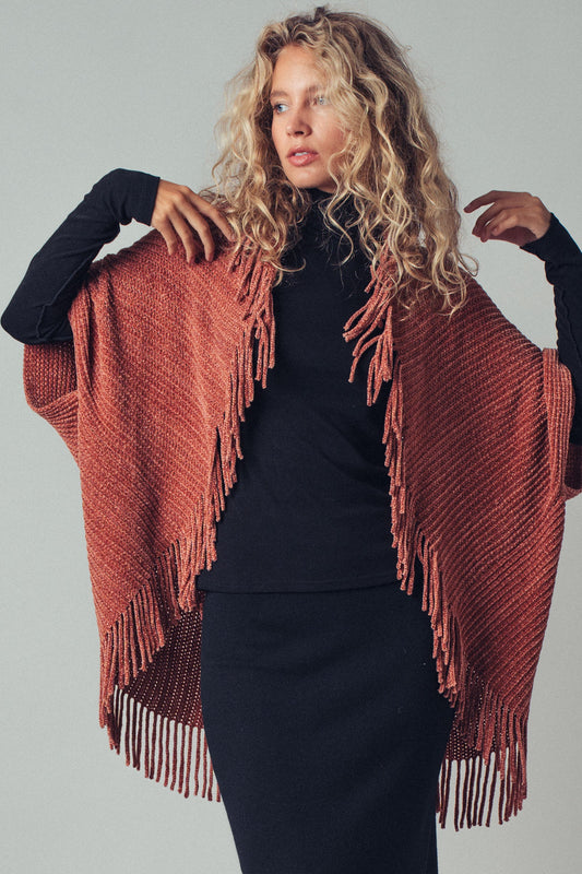 Fringe Knit Shawl Cardigan (One Size)