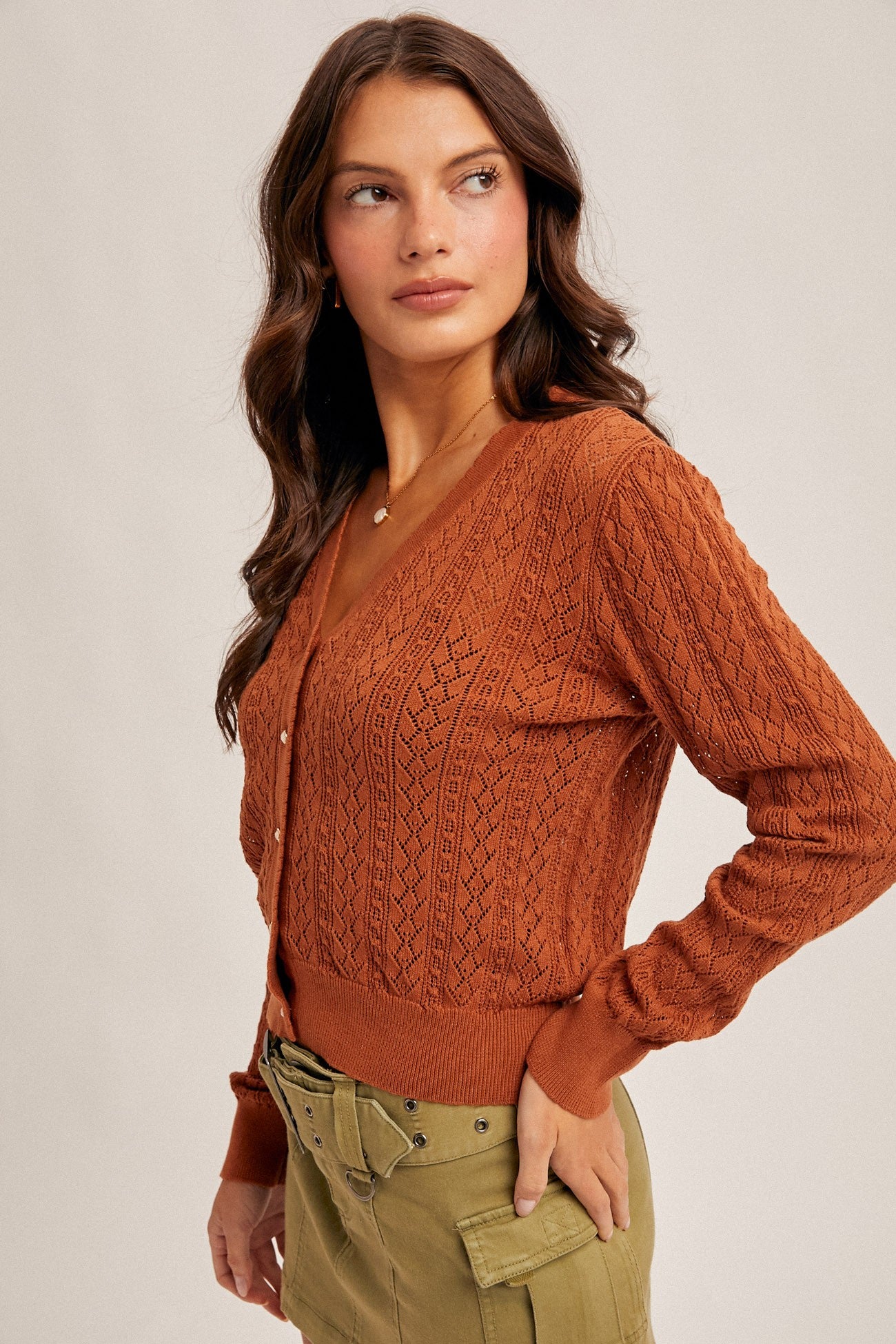 Pointelle Knit v-neck cardigan