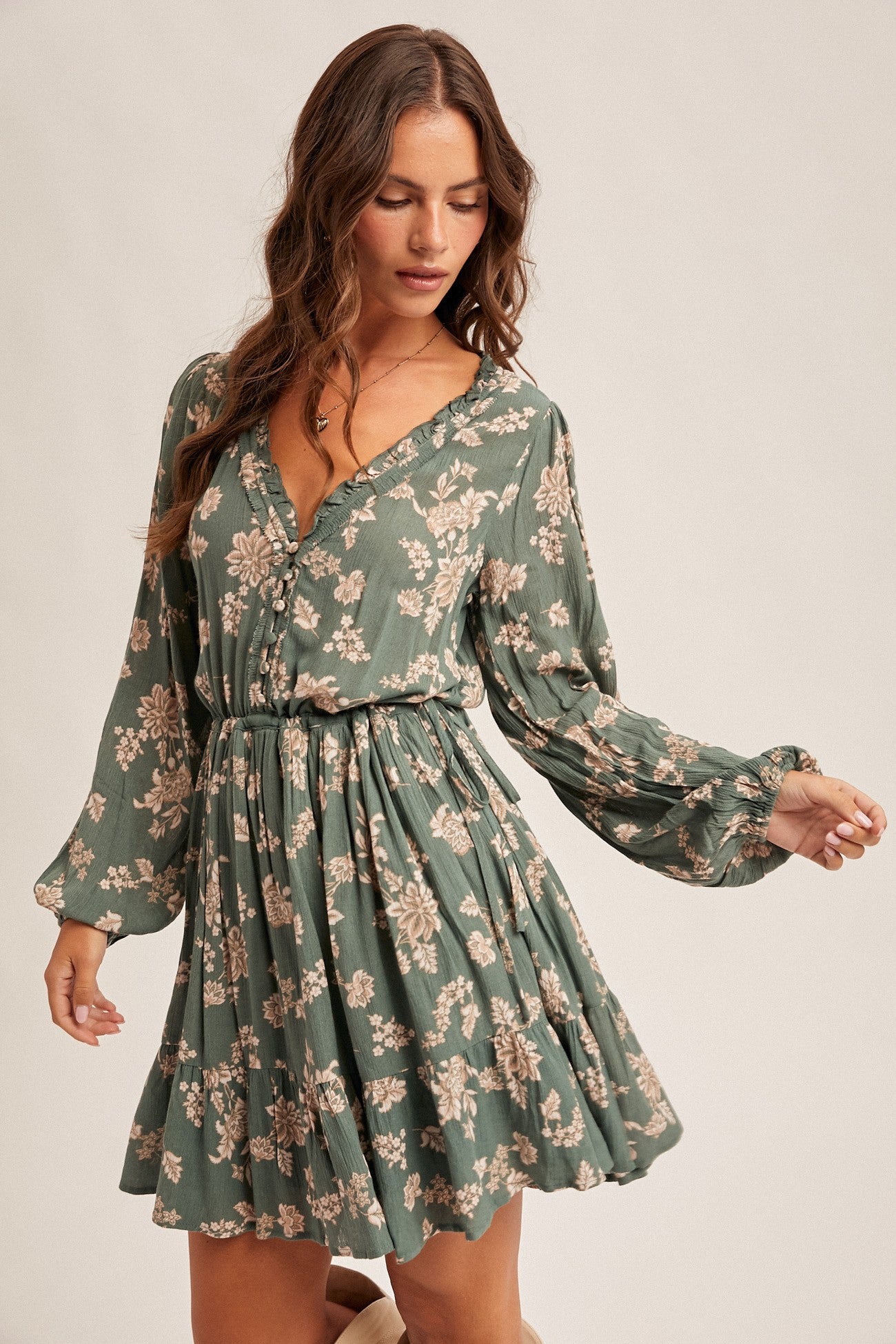Floral Mini Ruffle Neck Mini Dress