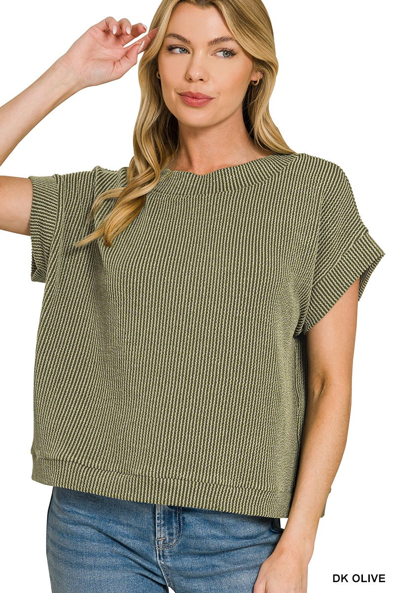 Raised Rib Cap Sleeve Top