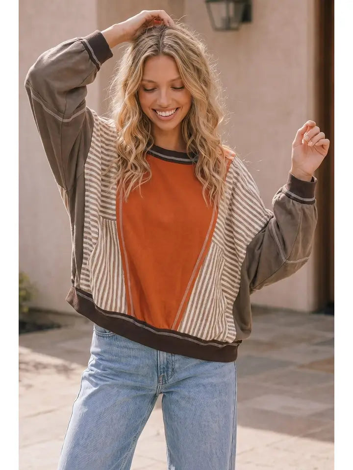 Relaxed Fit Color Block Pullover Sweater