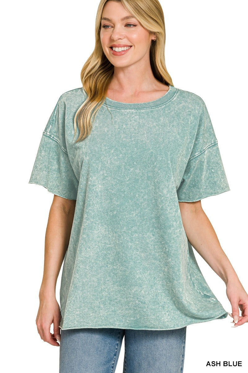 Acid Wash French Terry Raw Edge Top