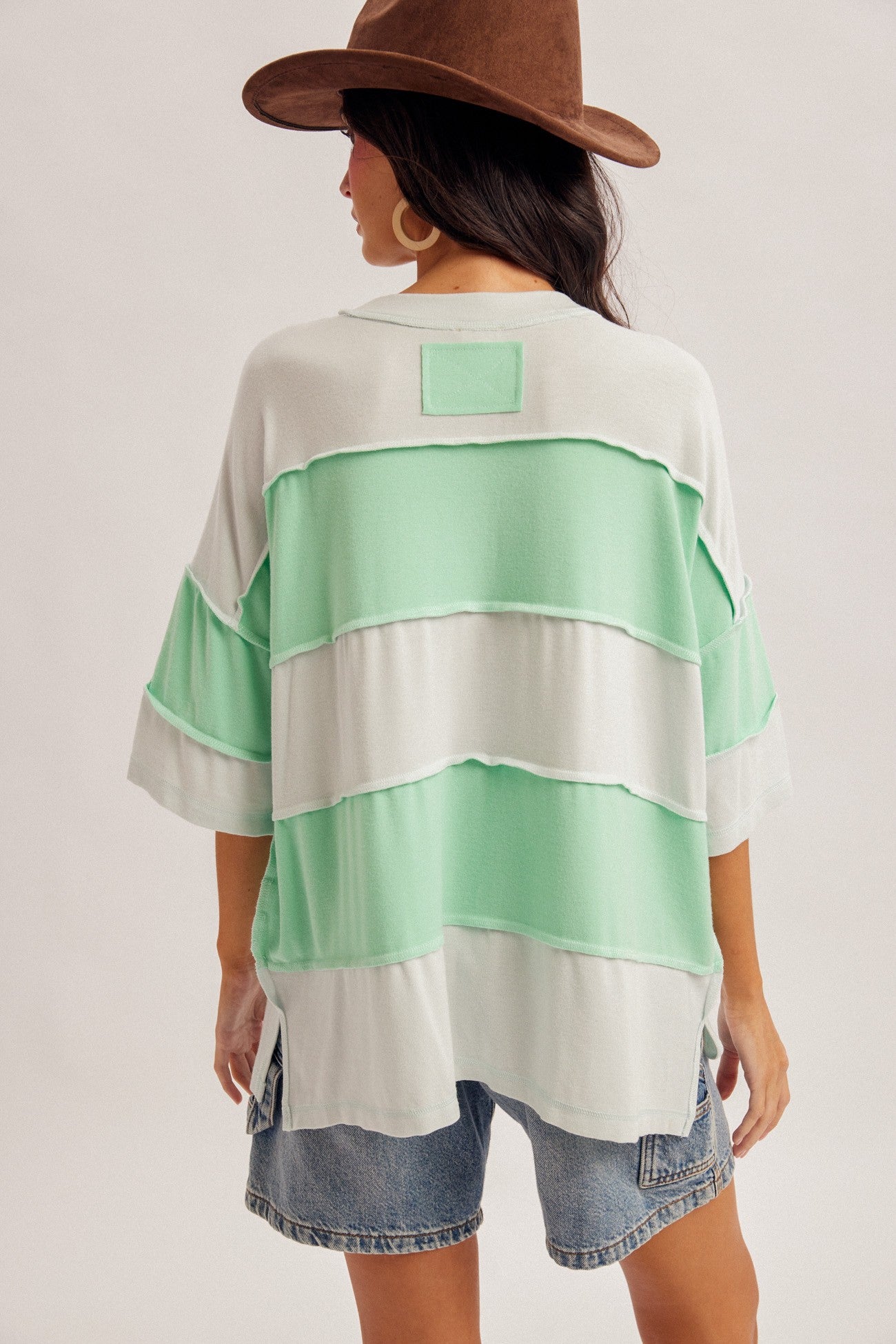 Stripe Color Block Oversized Top Side Slit