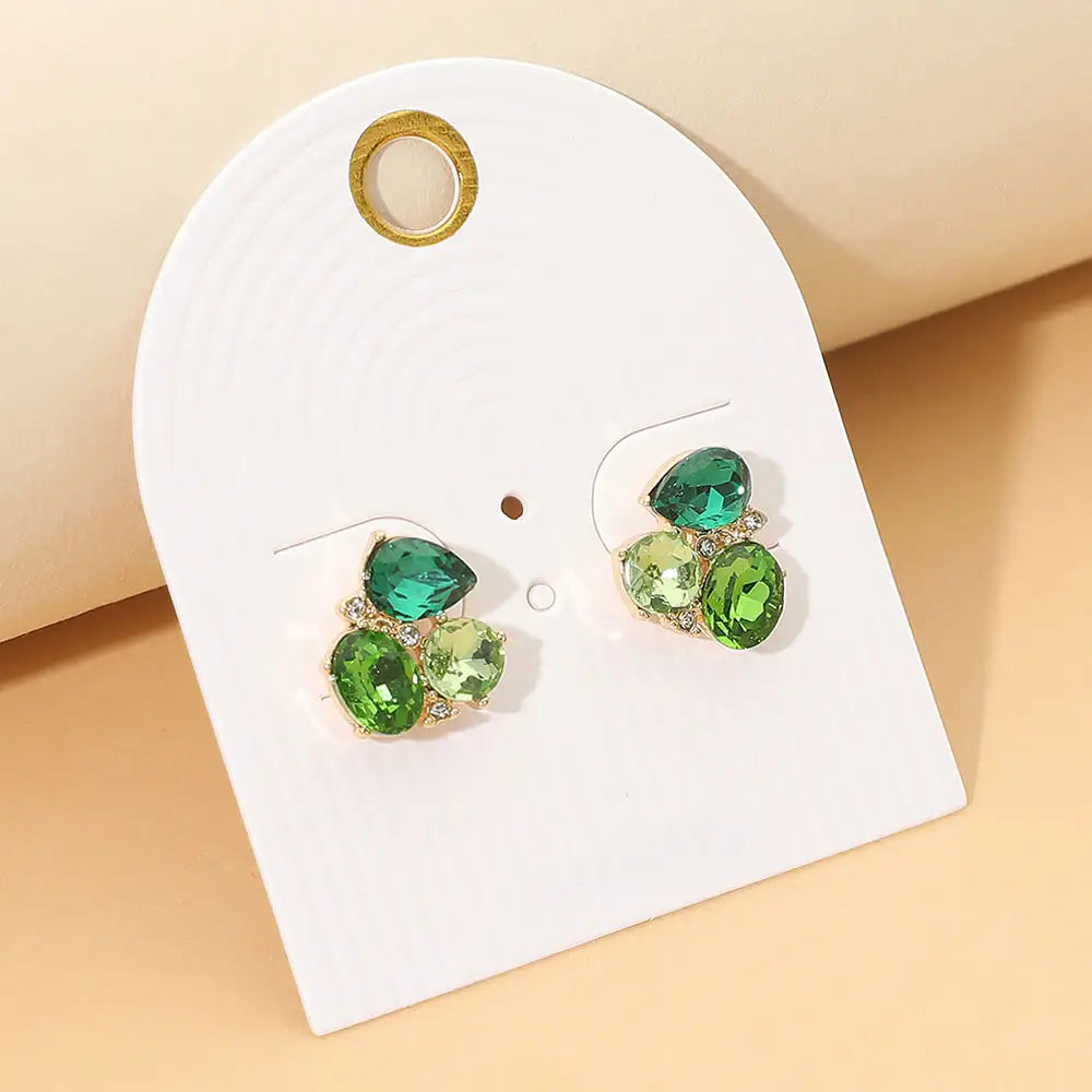 Teardrop Oval Round Stone Cluster Earrings