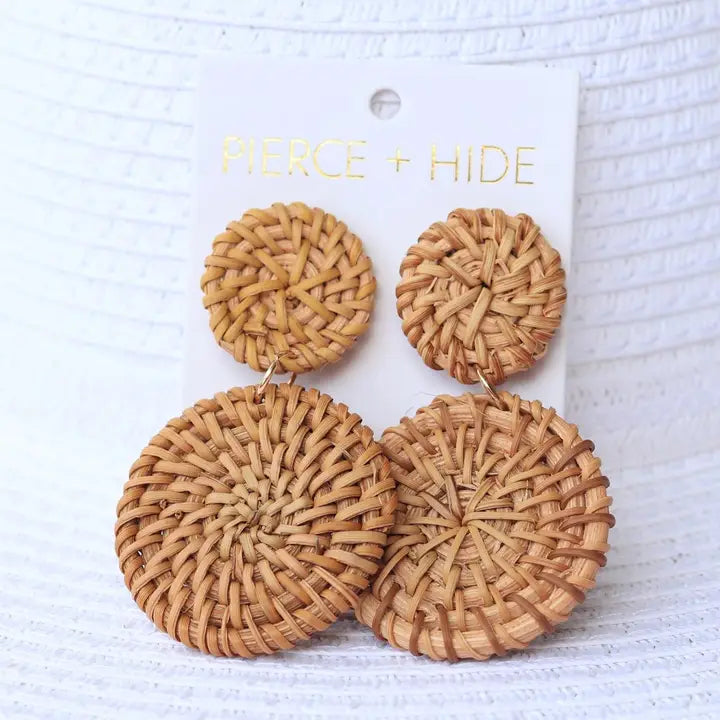 Rattan Drop Disc Earring