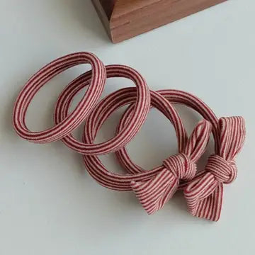 Red Striped Bow Hair Ties