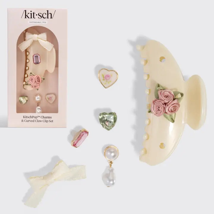Kitschpop™️Curved Claw Clip 7pc Set Vintage- Pearlized Cream