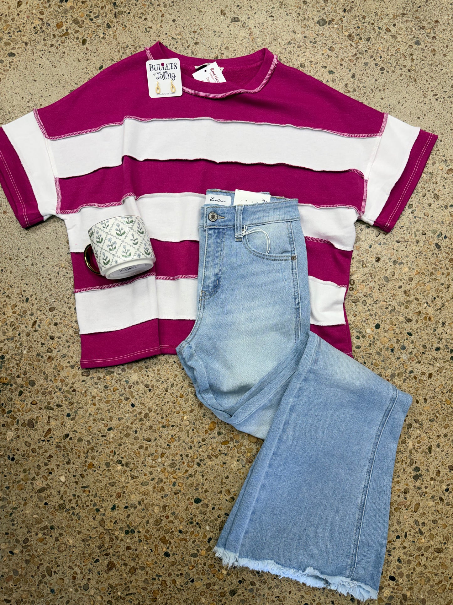 French Terry Striped Exposed Seam Top