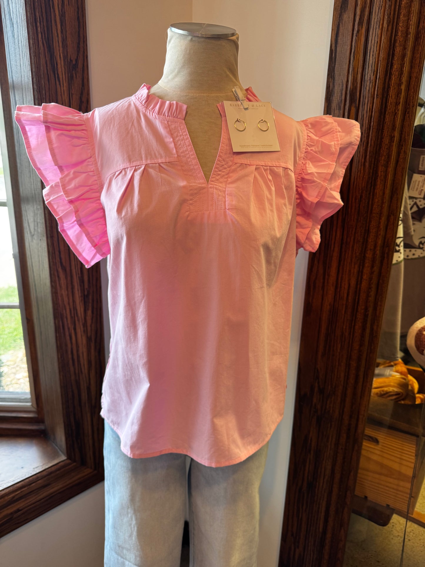 Solid Ruffly Shoulder Top