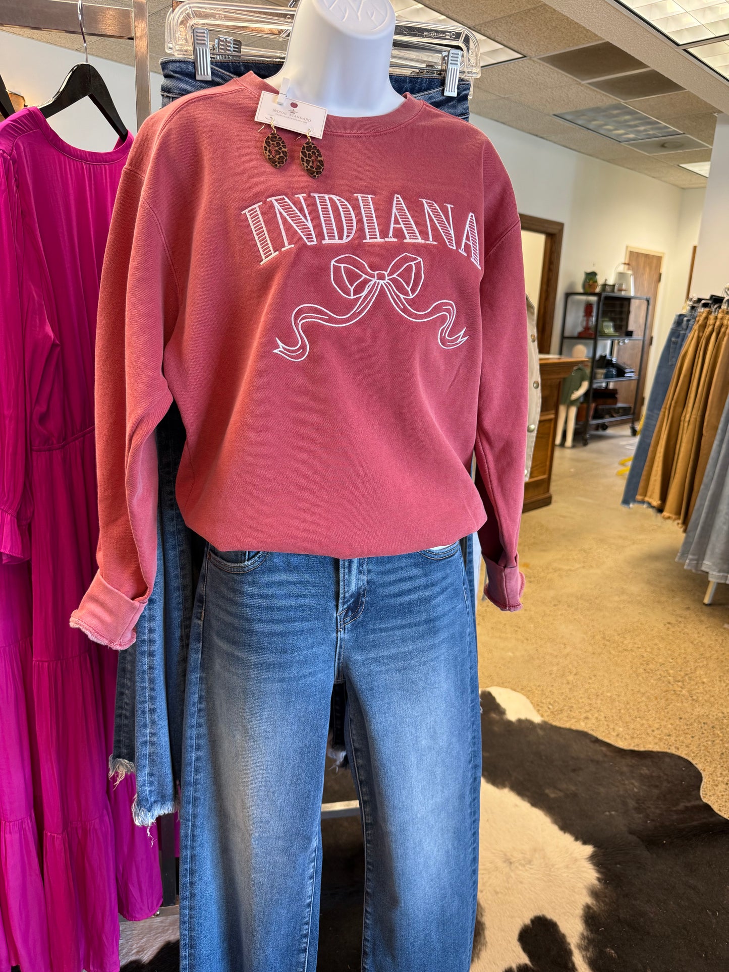 Indiana Bow Embroidered Comfort Colors Sweatshirt