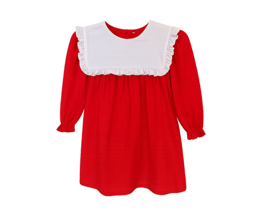 Red Dress with White Ruffle Collar