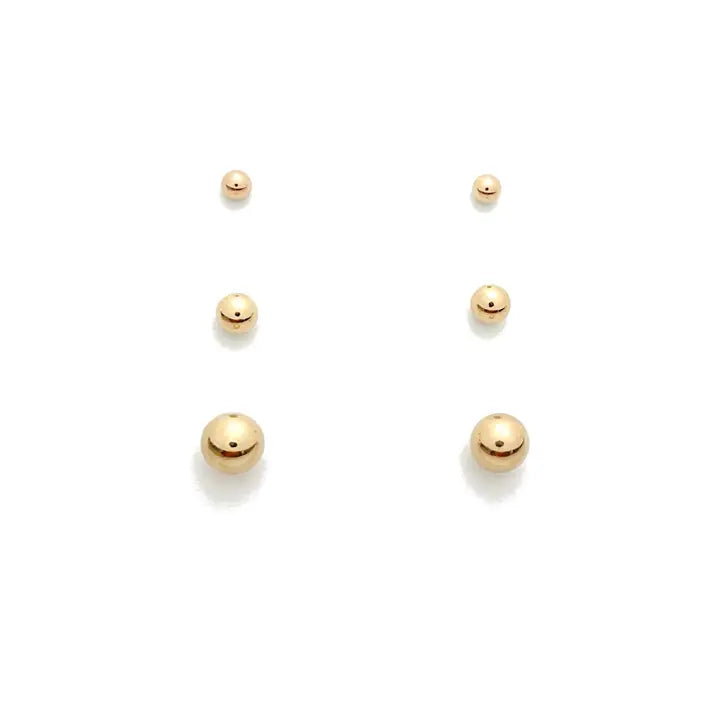 Ball Stud Set of 3 Gold Earrings
