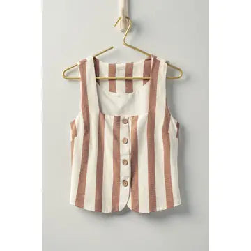 Striped Button Tie Linen Vest