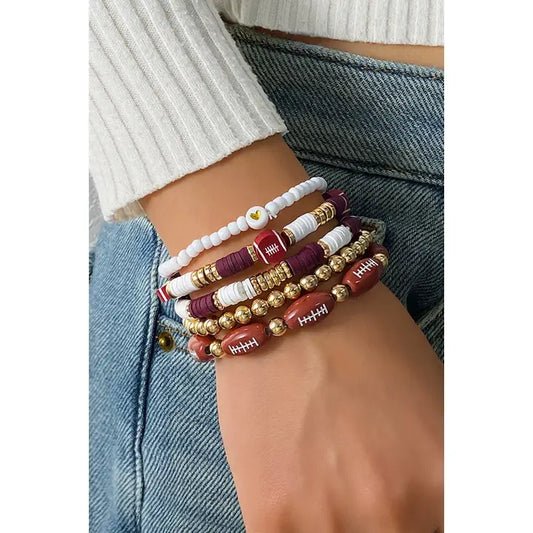 5pcs Football Beading Elastic Bracelet Set