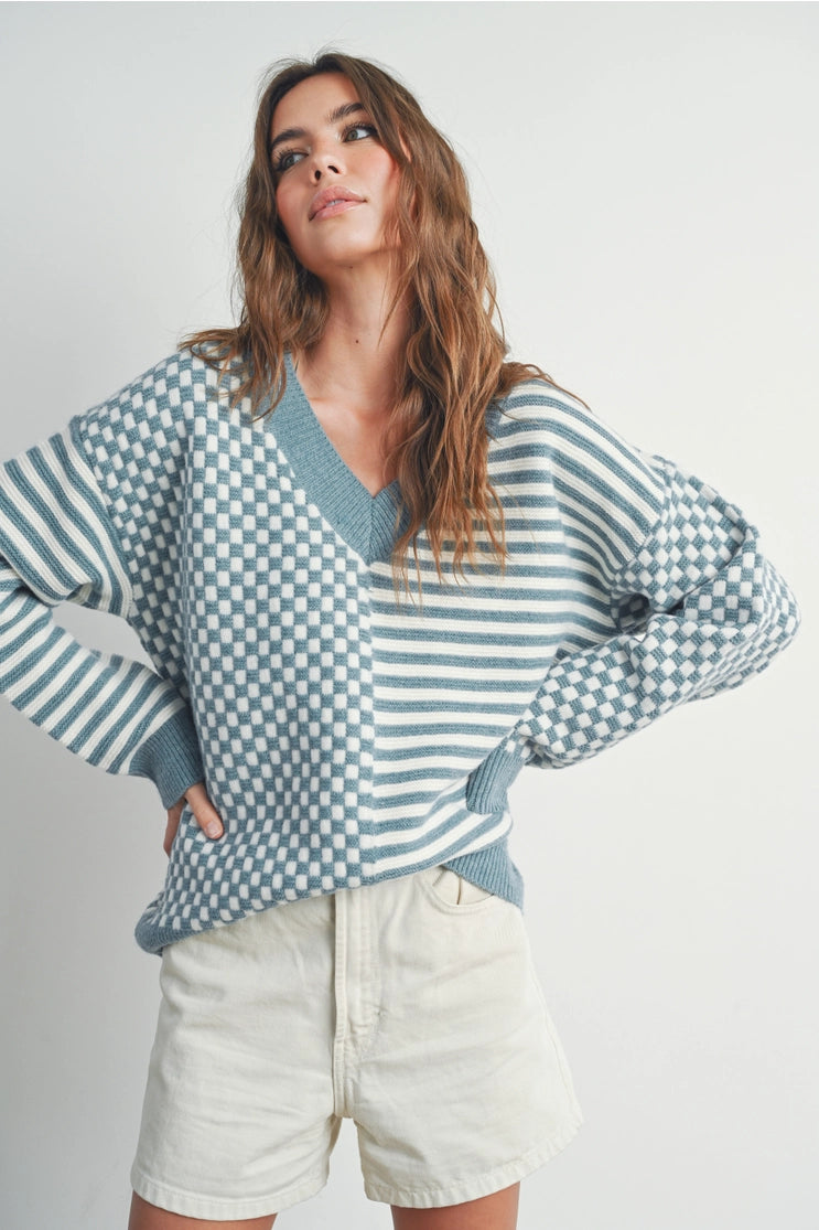 Frenchy Checker Drop Shoulder Sweater
