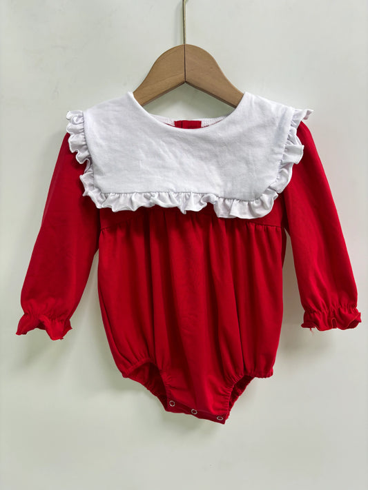 Red Bubble w/White Ruffle Collar