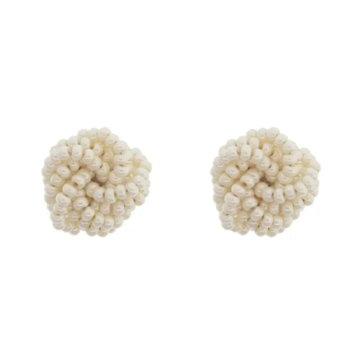 Rosette Beaded Earrings (Cream)